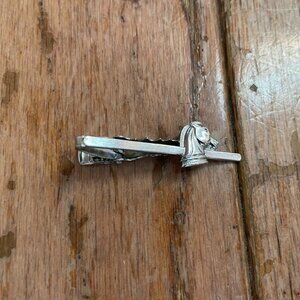 Vintage Men's Sterling Silver Tie Clip w/ Knight Chess Piece / Horse Icon